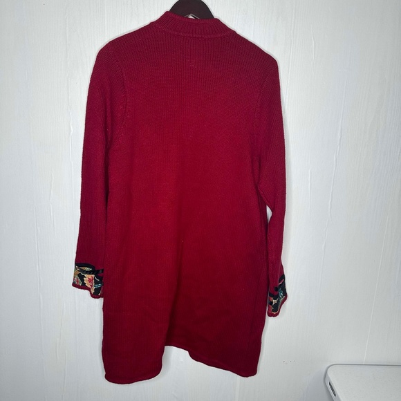 Koos of Course! Red Wool Silk Blend Open-Front Sweater Applique Sz Medium Women - Picture 7 of 10
